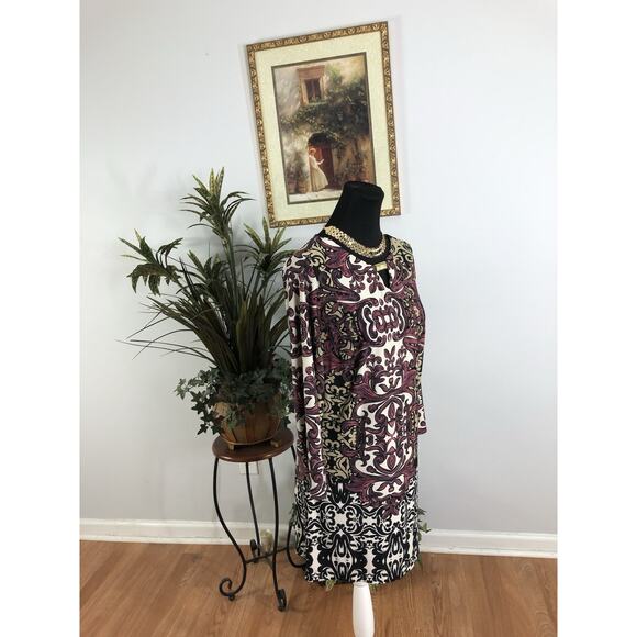 Peck & Peck Women Sheath Dress M 3/4 Sleeve Round Neck Cottagecore Peasant Boho - Picture 3 of 9